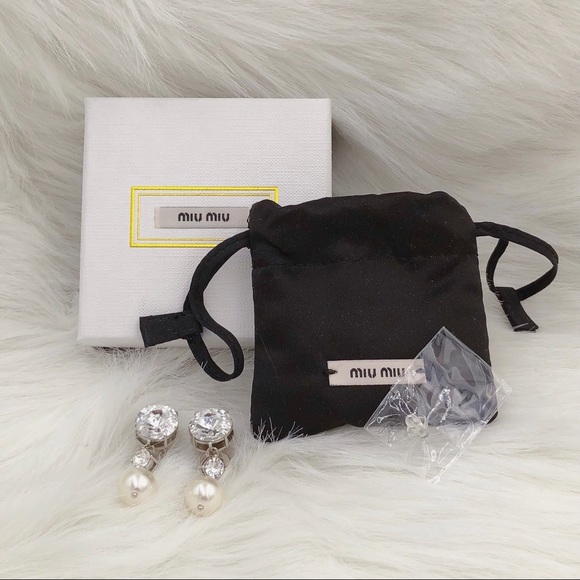Miu Miu Brand New Silver Crystal & Pearl Earrings - Picture 4 of 4